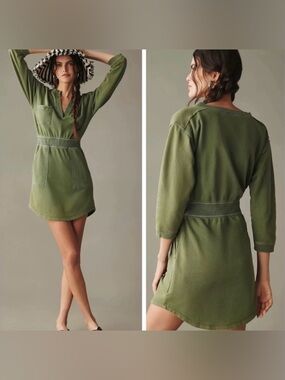 Olive Green Casual Waist-Defining Women's Dress